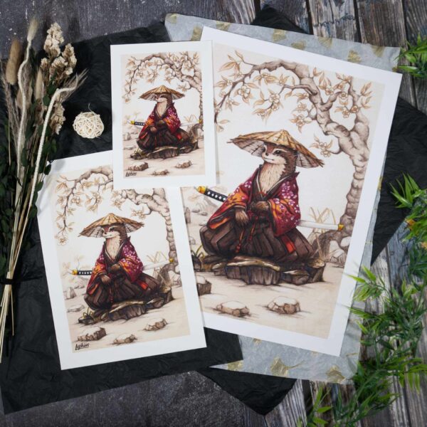 Kunstdruck | Otter Samurai - Under Cherry Blossoms
