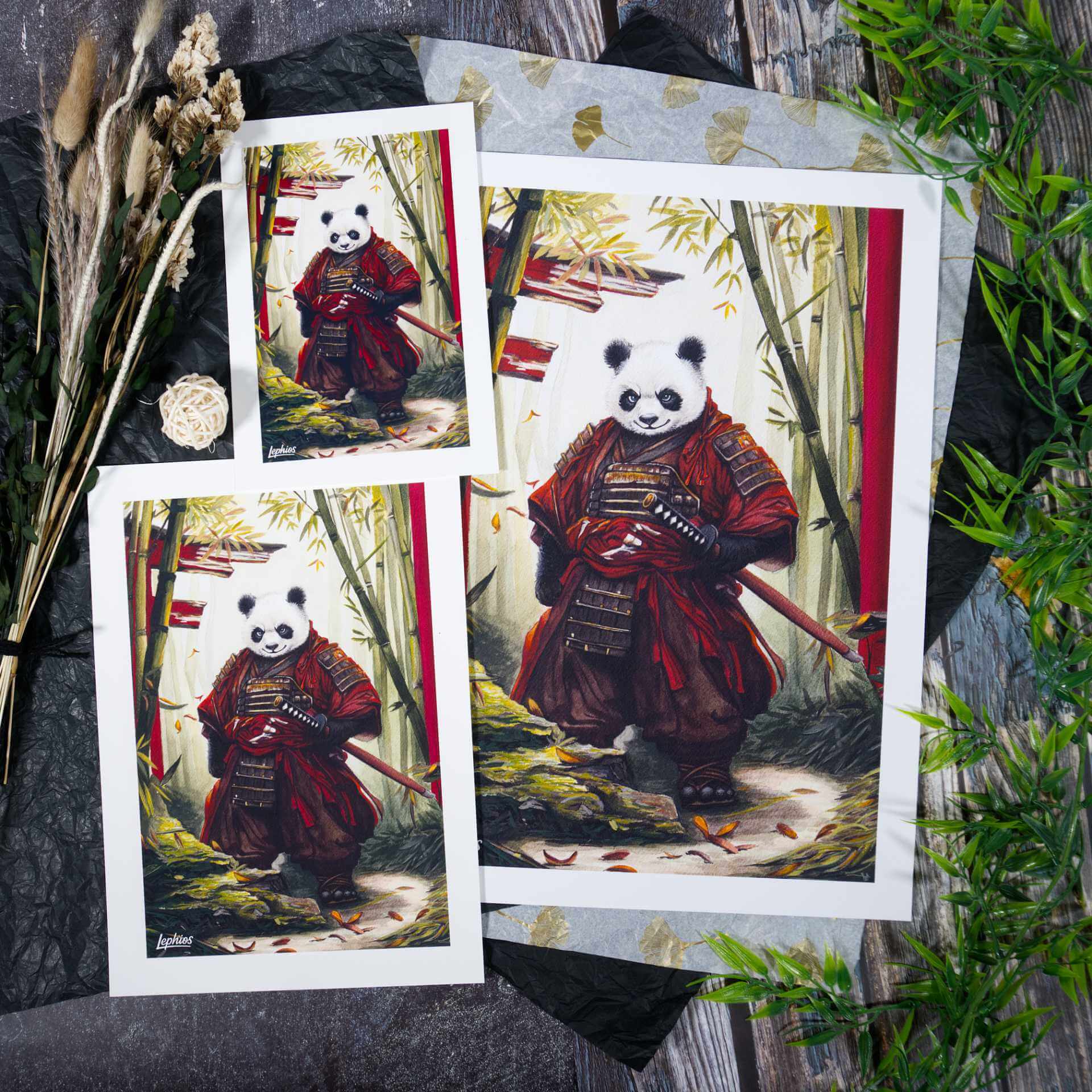 Kunstdruck | Panda Samurai - In the Bamboo Grove